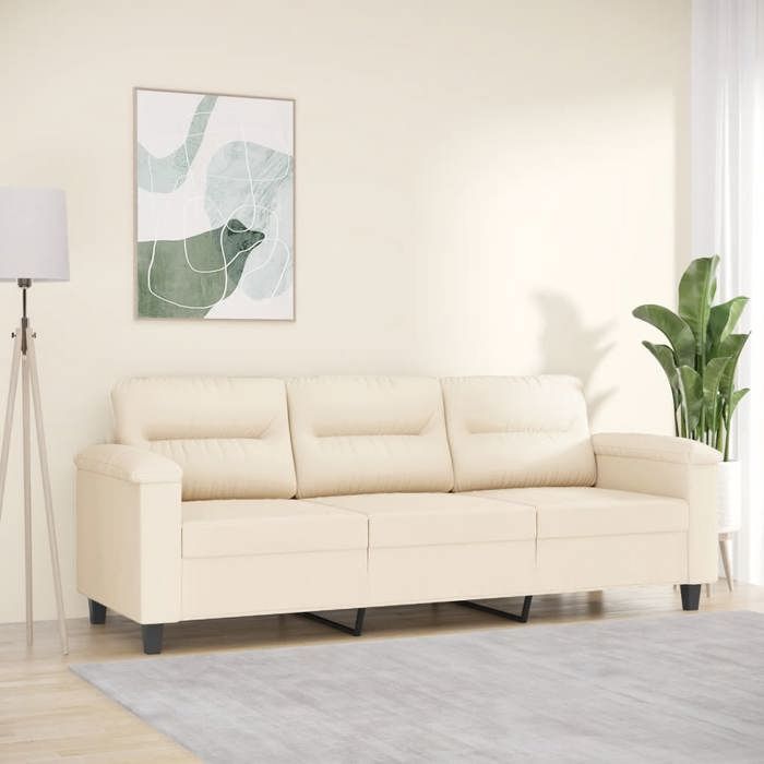 vidaXL Canapé à 3 Places Siège avec Accoudoirs et Dossier Meuble de Salon Salle de Séjour Intérieur Moderne Beige Tissu 359572